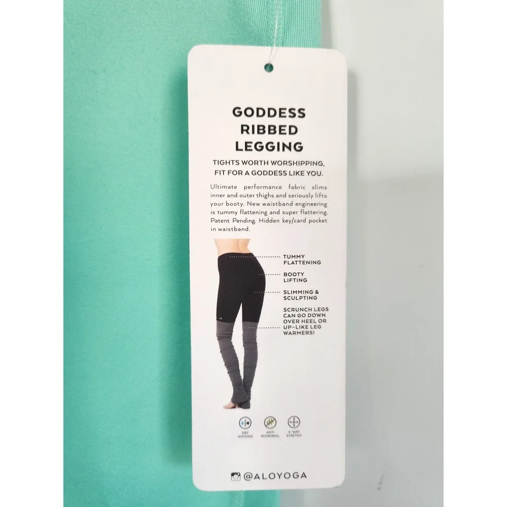 New Alo Yoga Legging XS Goddess Ribbed Island Green Stormy Heather Colorblock